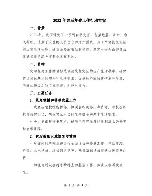 2023年灾后复建工作行动方案