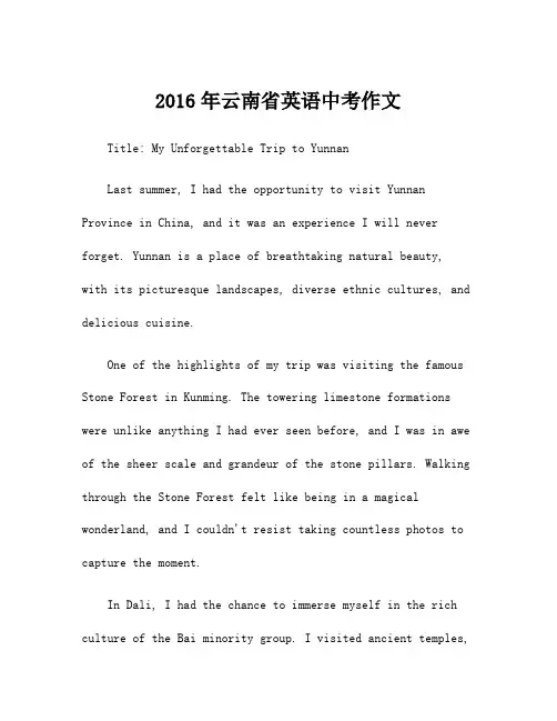 2016年云南省英语中考作文