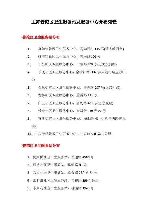 上海普陀区卫生服务站及服务中心分布列表