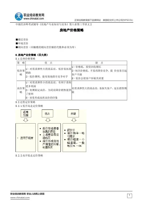 房地产价格策略--中级经济师考试辅导《房地产专业知识与实务》第八章第三节讲义2
