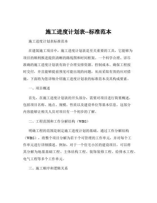 施工进度计划表--标准范本