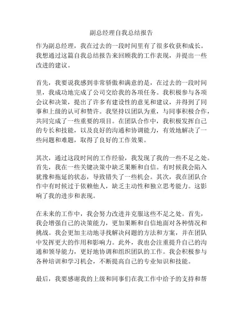 副总经理自我总结报告