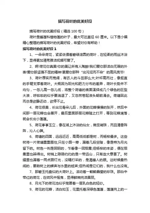 描写荷叶的优美好段（精选100句）