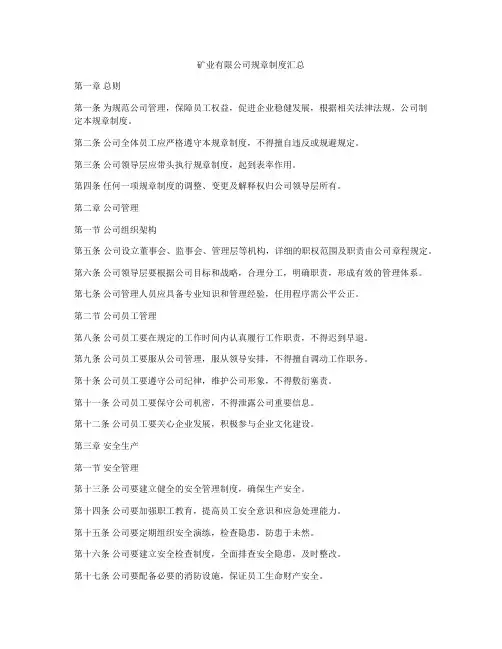矿业有限公司规章制度汇总