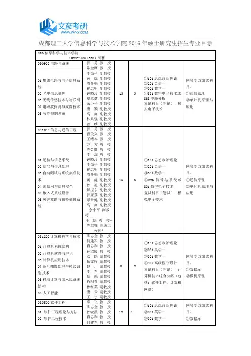 成都理工大学信息科学与技术学院2016年硕士研究生招生专业目录_成都理工大学考研