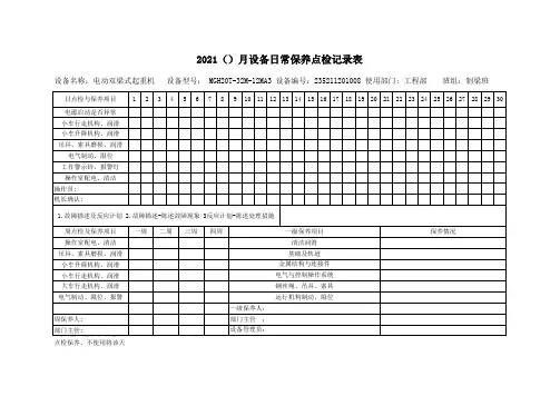 每月设备日常保养点检记录表
