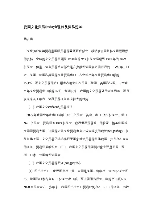 我国文化贸易现状及贸易逆差