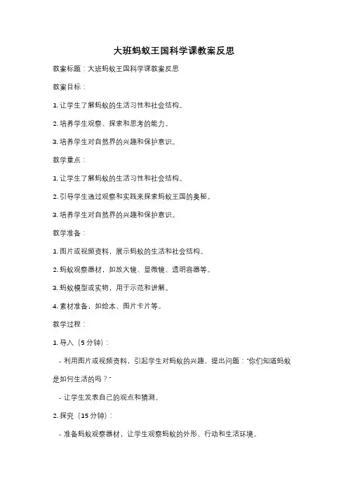大班蚂蚁王国科学课教案反思