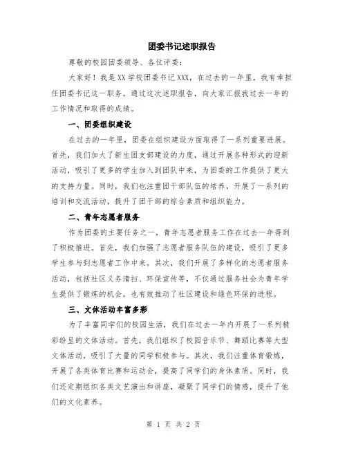 团委书记述职报告
