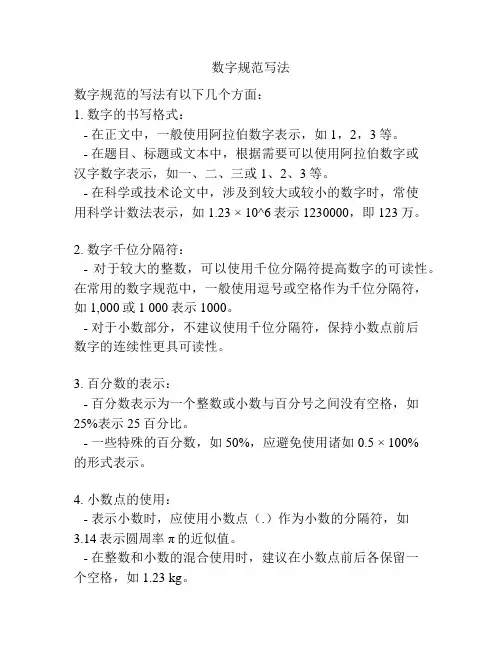 数字规范写法