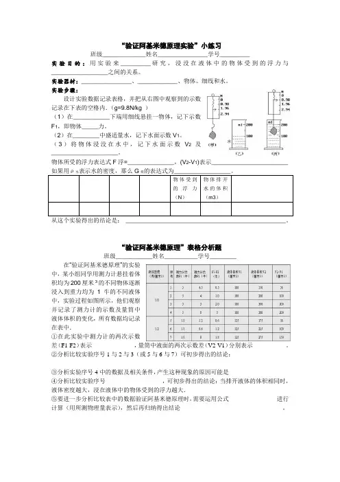 验证阿基米德原理实验小练习
