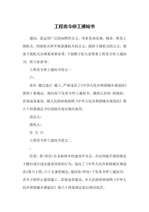 工程责令停工通知书
