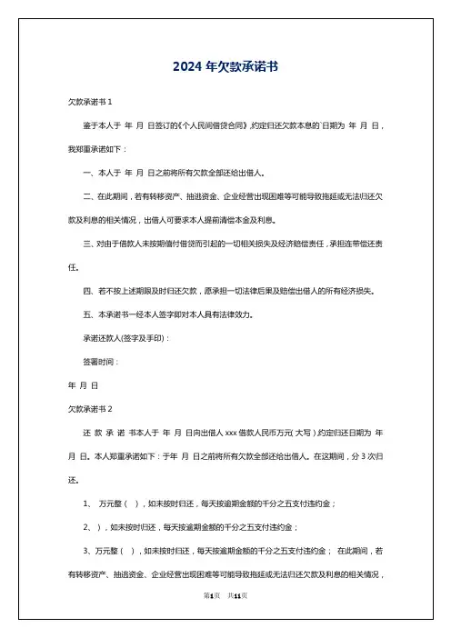 2024年欠款承诺书