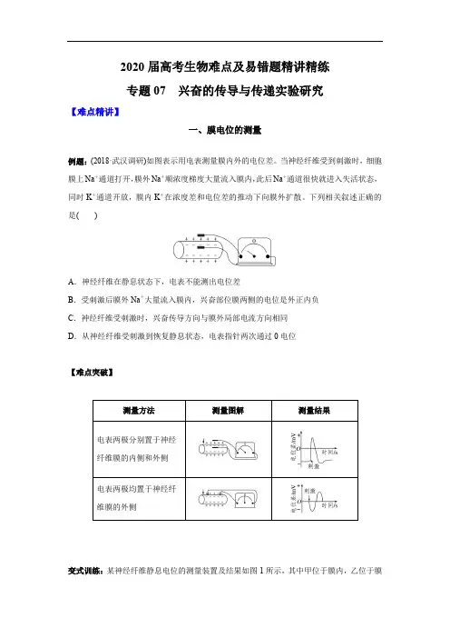高中生物高考专题07 兴奋的传导与传递实验研究(原卷版)