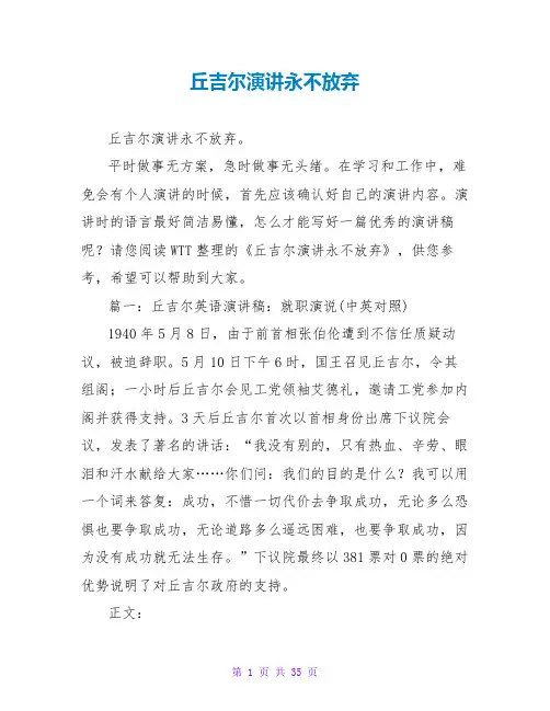 丘吉尔演讲永不放弃