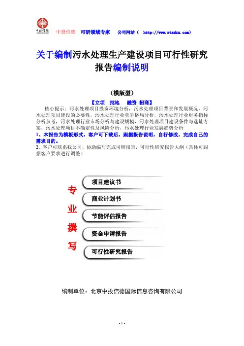 关于编制污水处理生产建设项目可行性研究报告编制说明
