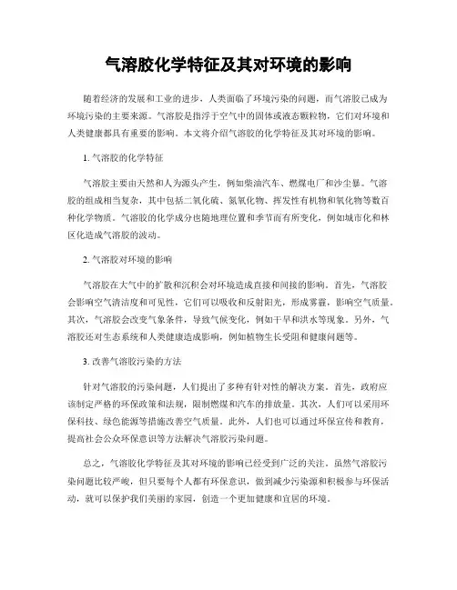 气溶胶化学特征及其对环境的影响