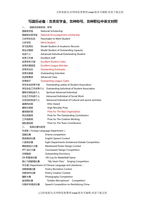 英文简历必备词汇