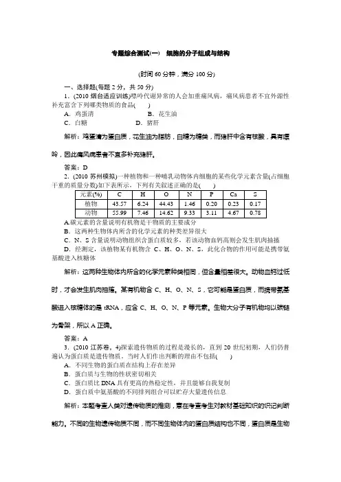 2011届高考生物第二轮专题综合检测试题1