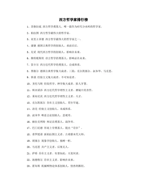 西方哲学家排行榜