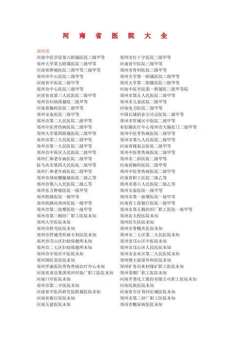 河南省医院大全【范本模板】