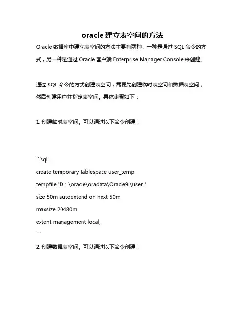 oracle建立表空间的方法