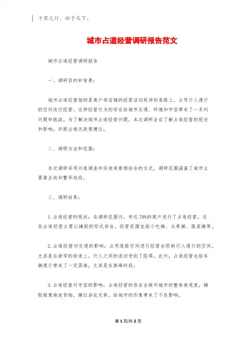 城市占道经营调研报告范文