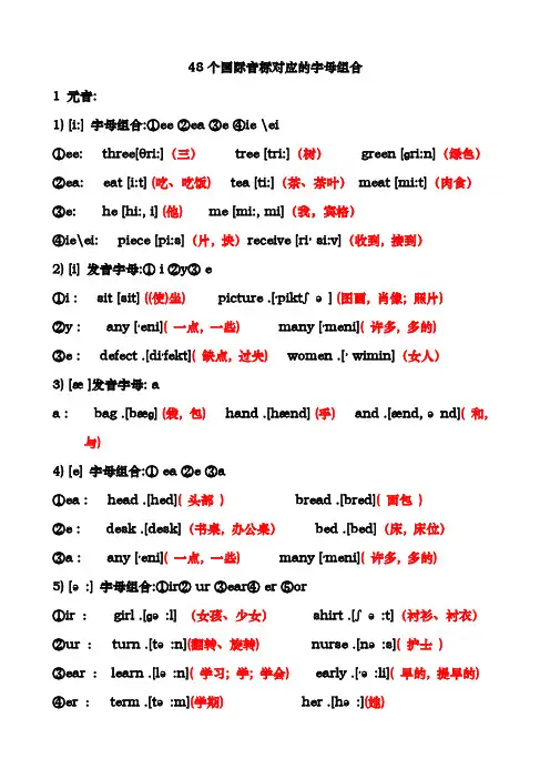 48个国际音标对应的字母组合与例词(WORD可打印版)
