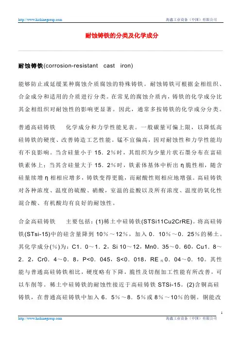 耐蚀铸铁的分类及化学成分