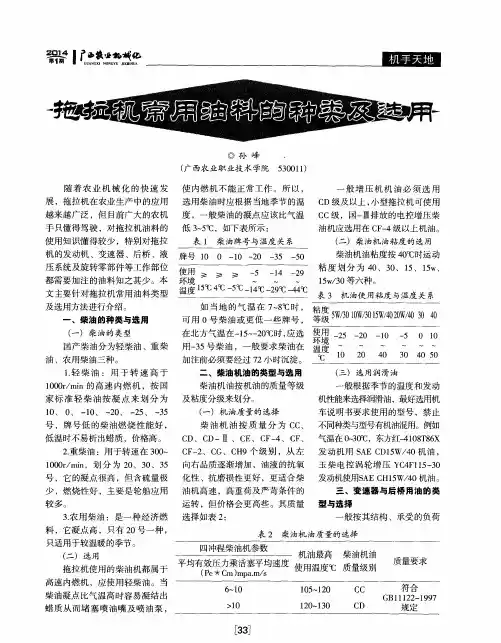 拖拉机常用油料的种类及选用