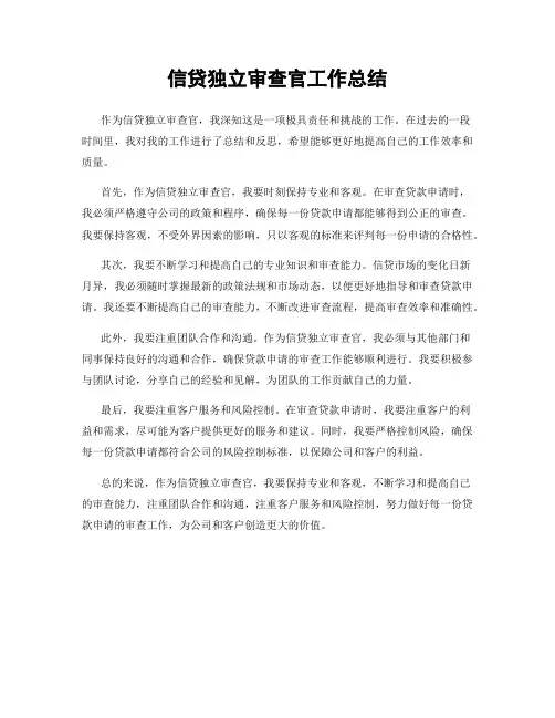 信贷独立审查官工作总结