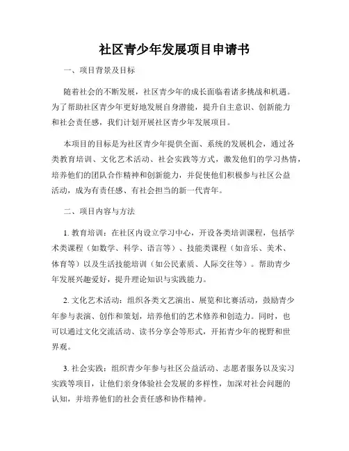 社区青少年发展项目申请书