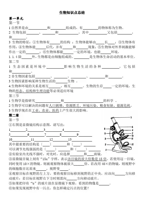 苏教版初一生物知识点总结