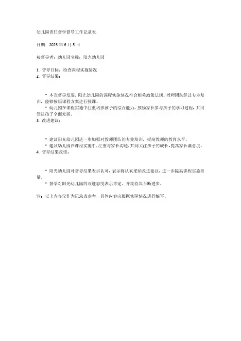 幼儿园责任督学督导工作记录表