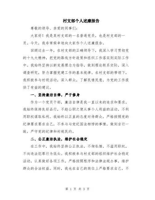 村支部个人述廉报告