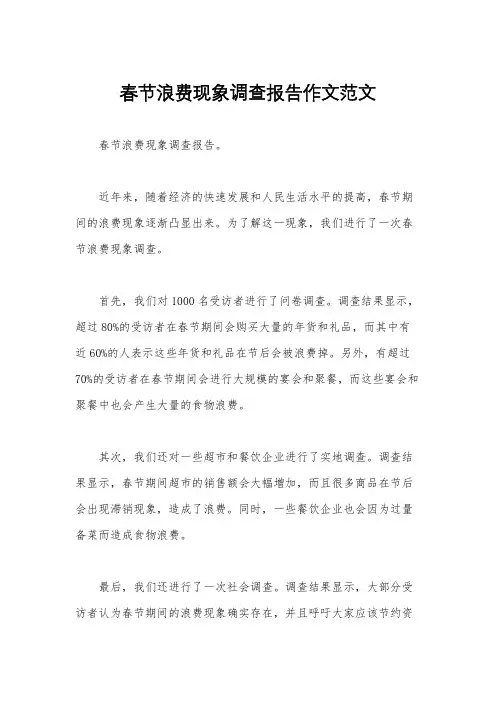 春节浪费现象调查报告作文范文