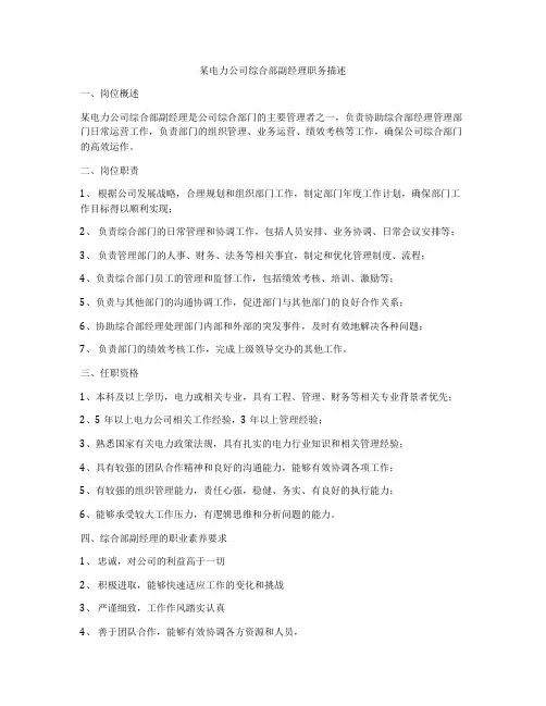 某电力公司综合部副经理职务描述