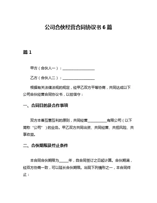 公司合伙经营合同协议书6篇
