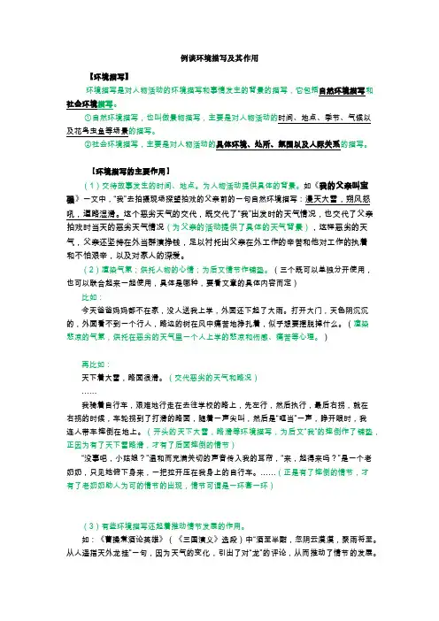 高考语文例谈环境描写及其作用