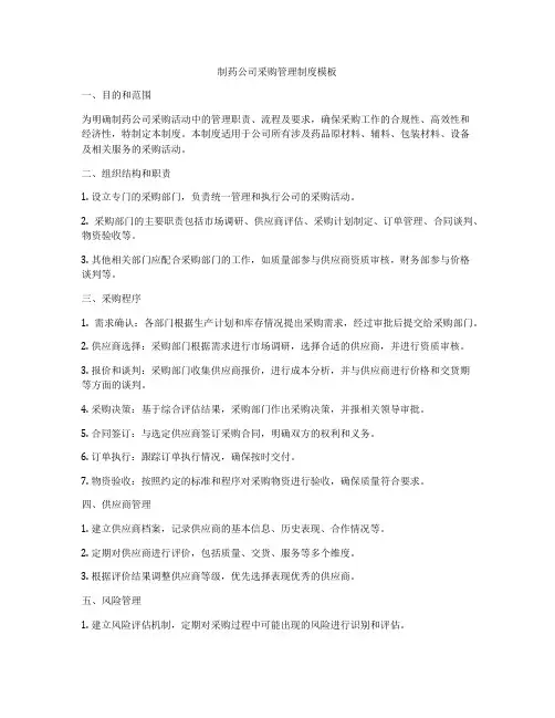 制药公司采购管理制度模板
