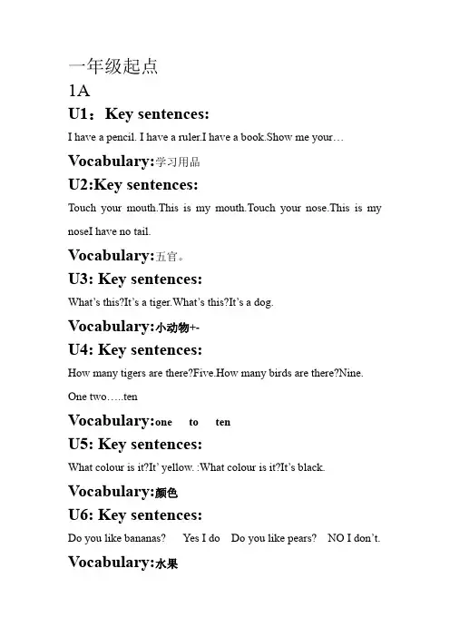 小学英语语法点分布总结