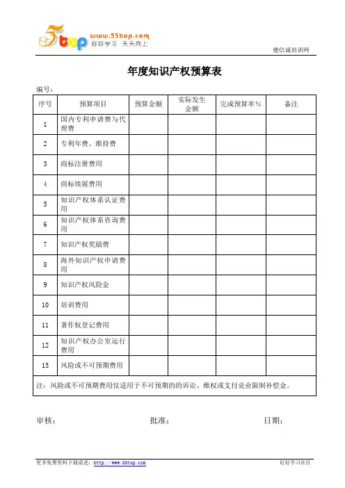 年度知识产权预算表
