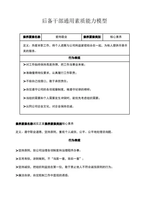 后备干部通用素质能力模型