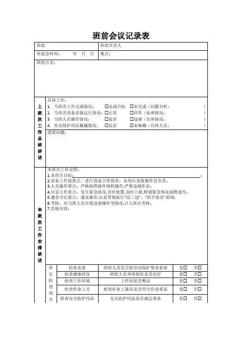 班前会议记录表