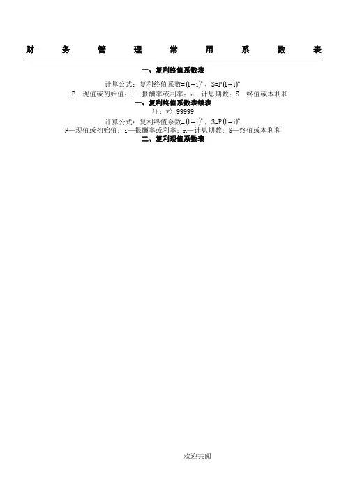 财务管理常用系数表