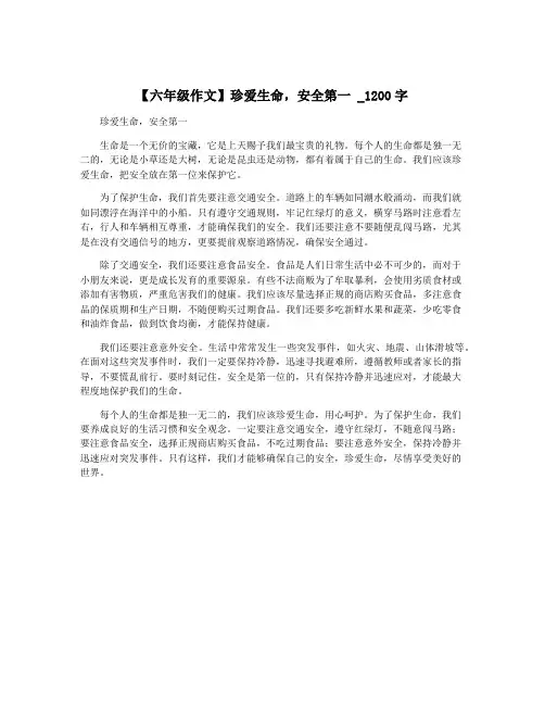 【六年级作文】珍爱生命,安全第一 _1200字