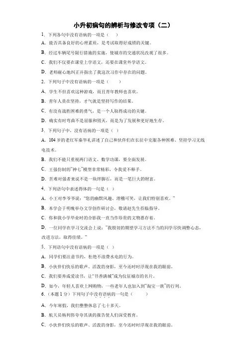 小升初病句的辨析与修改专练(二)(试题)2022-2023学年语文六年级下册