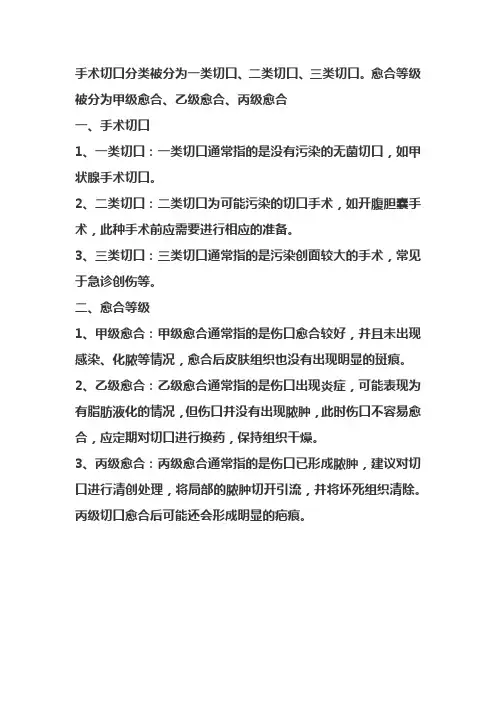 切口分类和愈合分级