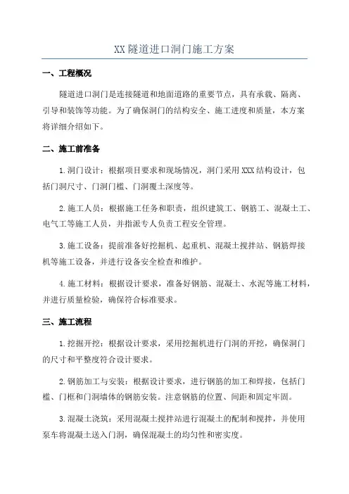 XX隧道进口洞门施工方案
