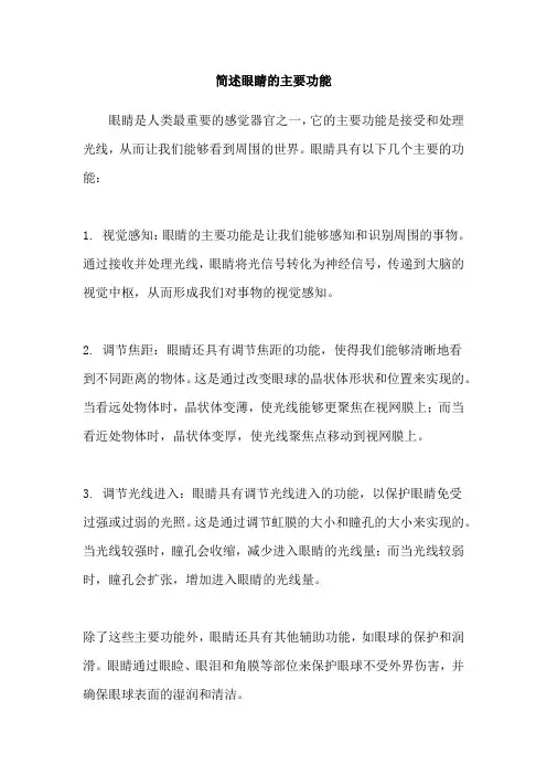 简述眼睛的主要功能